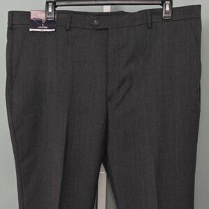 Stafford Men's 42W X 30L Flat Front Dress Pants Charcoal Herringbone-Sold